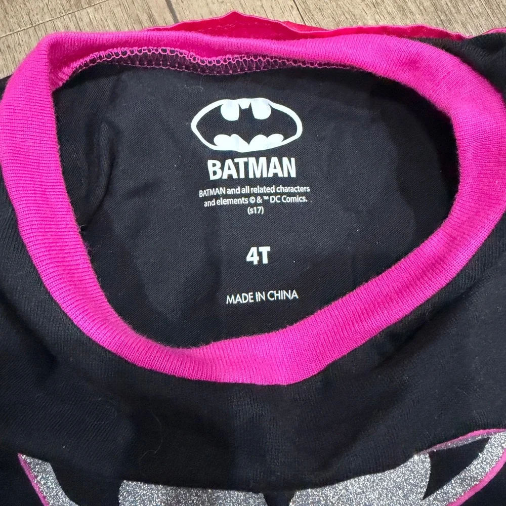 Batman Batgirl Costume Dress Set Girl 4T Cape Headband Tights Glitter Pink Black
